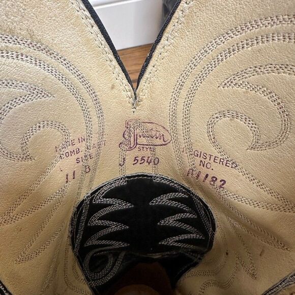 Vintage Justin Boots 11B Black Leather Cowboy Western Boots Style 5540 80s - Picture 5 of 12